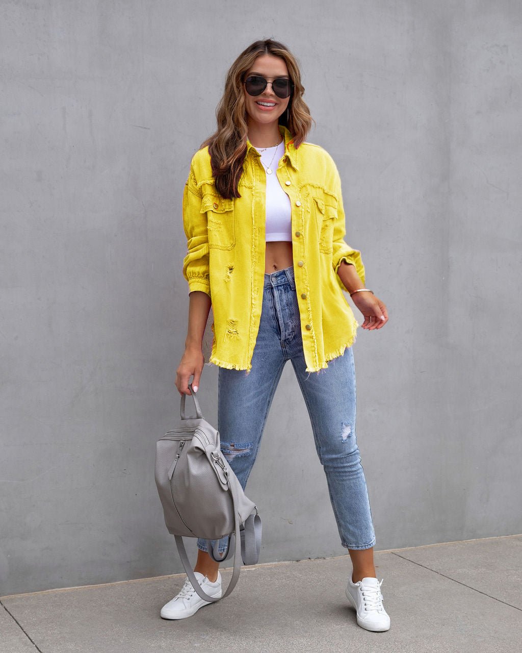Fashion Ripped Shirt Jacket Female Autumn And Spring Casual Tops Womens Clothing - Taliana Store