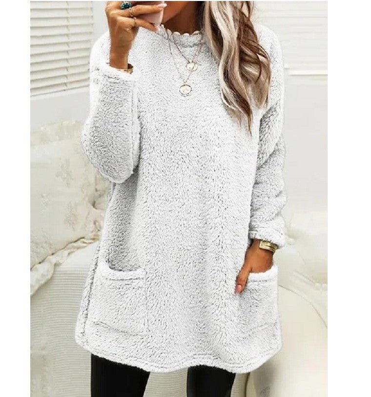 Women's Fleece Pullover Long Sweater With Pockets Winter Warm Thinken Sweatershirt Casual Long Sleeve Plush Tops Hoodie Coat Streetwear Fall Loose Outfits Hoodie Tops - Taliana Store