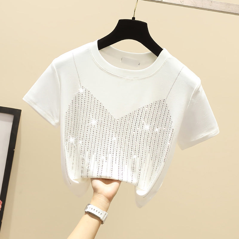 Chic Short Hot Diamond Temperament Thin Niche Women's Short Sleeves