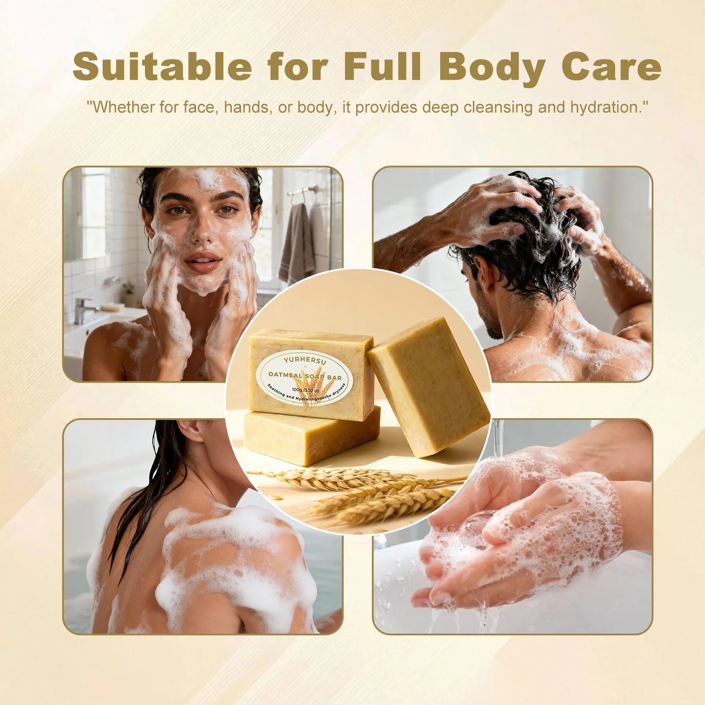 Handmade Oatmeal Soap Gentle Exfoliating Deep Cleansing Moisturizing Soothing Repair Dry Skin Face Body Wash Soap Bar