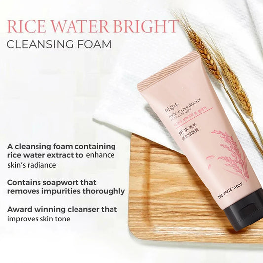 THE FACE SHOP RICE WATER BRIGHT FACE CLEANSER 150g,Luxurious Foam,Soft & Nourishing,Moisture-Retaining,K-Beauty,Korean Makeup