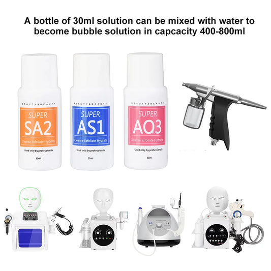 Small Bubble Solution 3pcs Machine Aqua Peel Hydrogen Oxygen Skincare Cleansing For Beauty Salon Use AS1 SA2 AO3 Dermabrasion