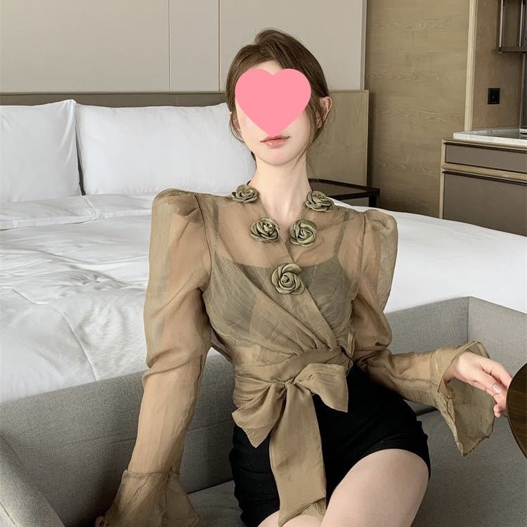 Womens Retro Elegant Designer - Style Top With Floral Detailing Lace - Up Waist For A Slimming Fit And Versatile Design - TALIANA STORE