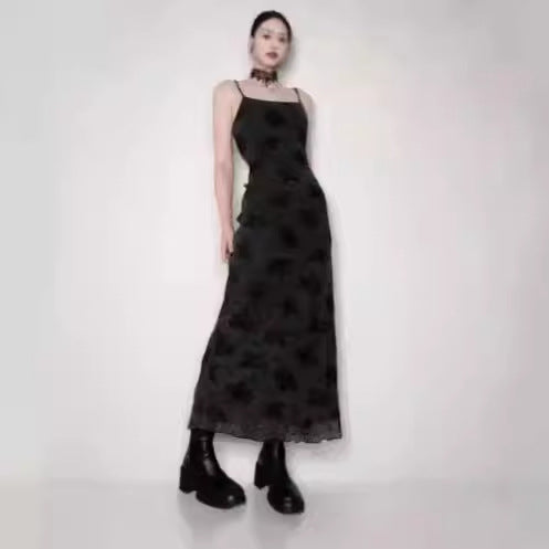 Niche Floral-print Slip Maxi Dress For Women