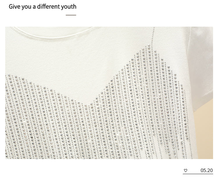 Chic Short Hot Diamond Temperament Thin Niche Women's Short Sleeves