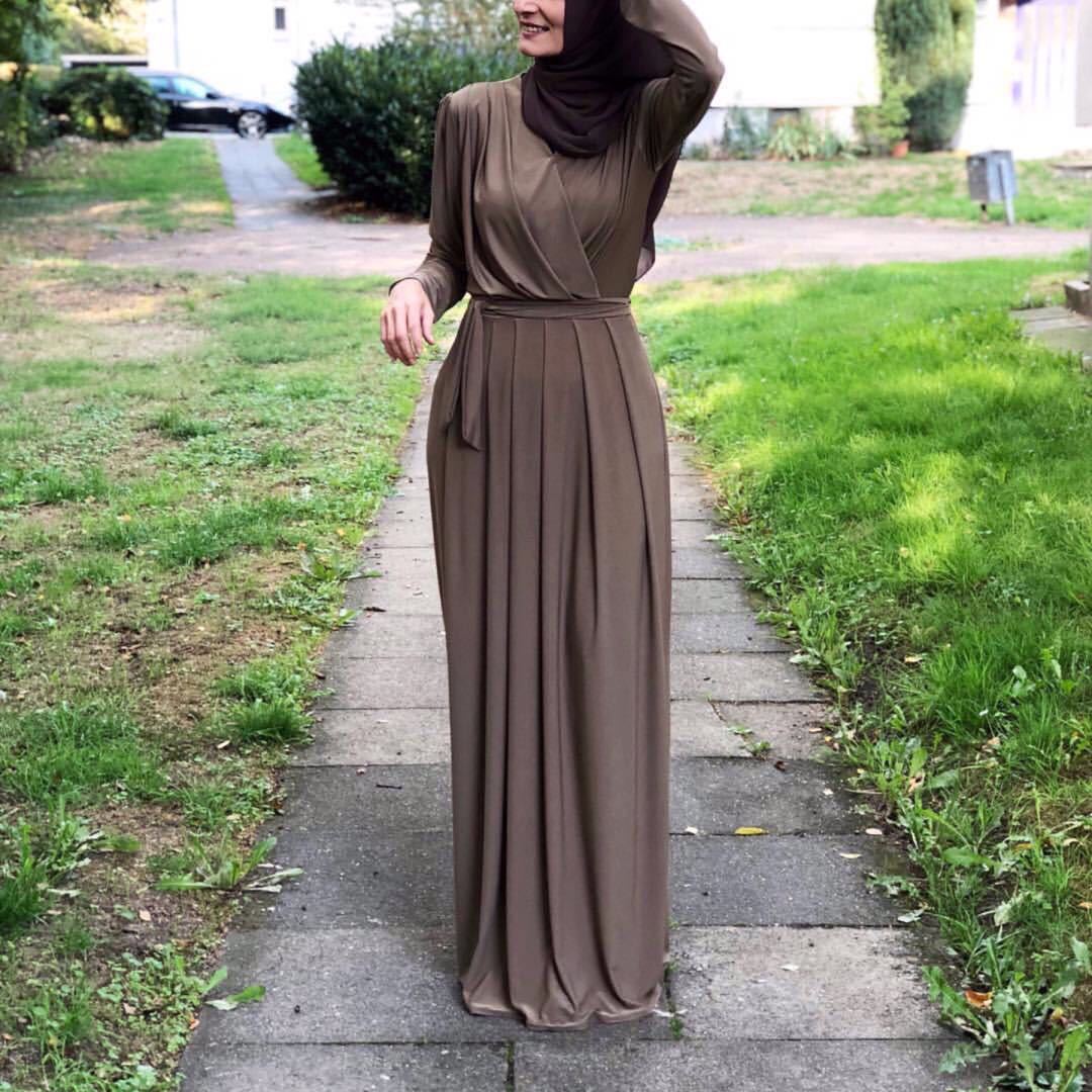 Dress V-neck tie pleated mopping maxi skirt