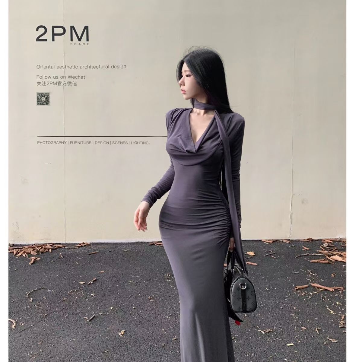 Elegant Cinched-waist Pleated Maxi Dress For Women