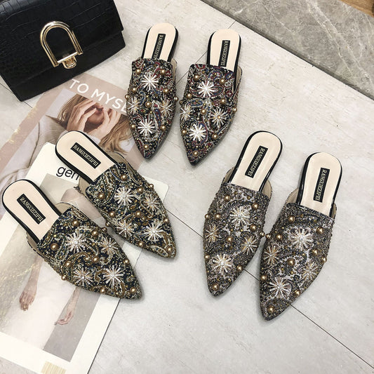 Baotou Half Slippers Women Flat Pointed Lazy Sandals And Slippers