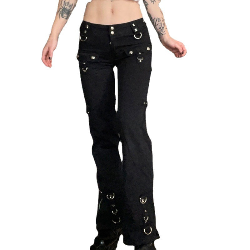 Dark Straight Leg Pants High Waist Street Casual Pants Women