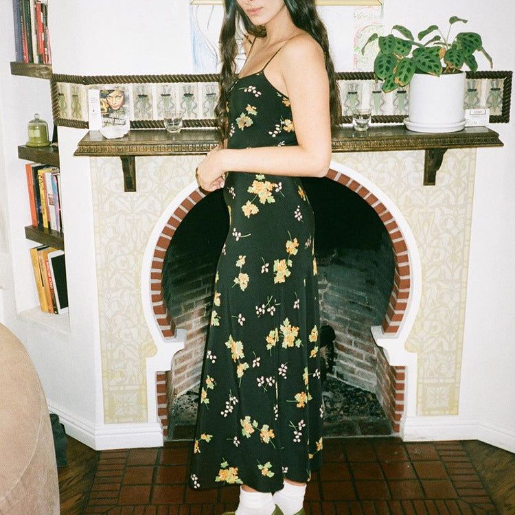 Sexy Printed V-neck Halter Strap Maxi Dress