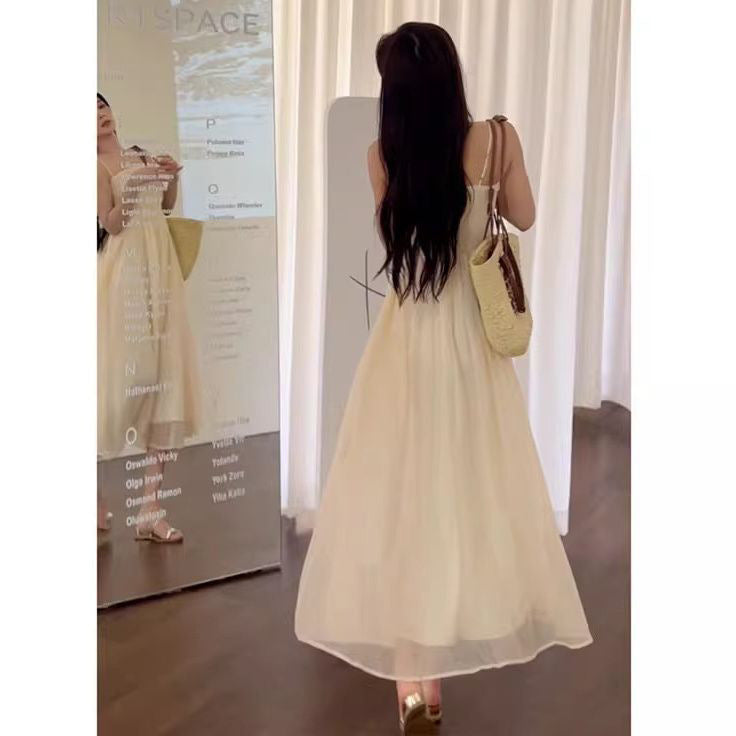 Summer Fit-and-Flare Holiday Mesh Maxi Dress