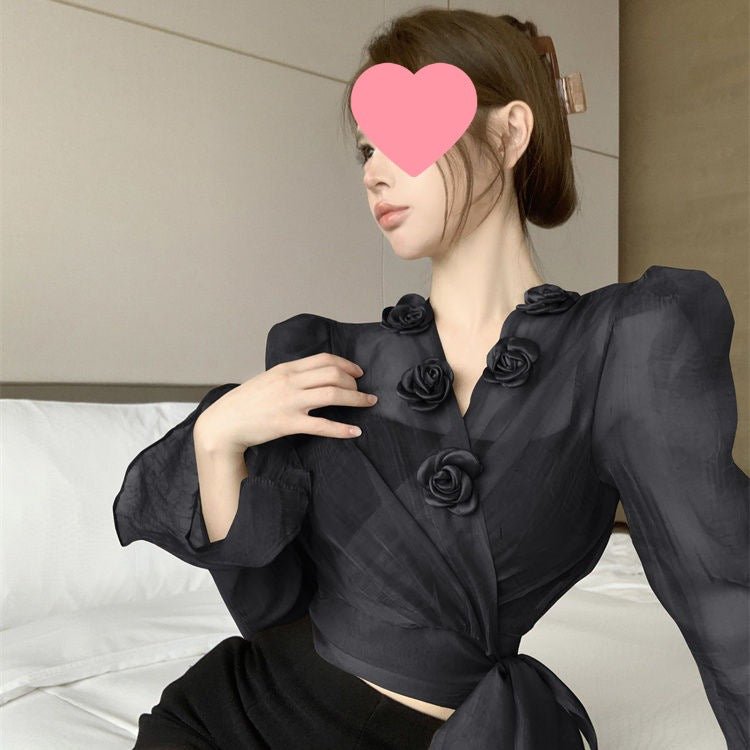 Womens Retro Elegant Designer - Style Top With Floral Detailing Lace - Up Waist For A Slimming Fit And Versatile Design - TALIANA STORE