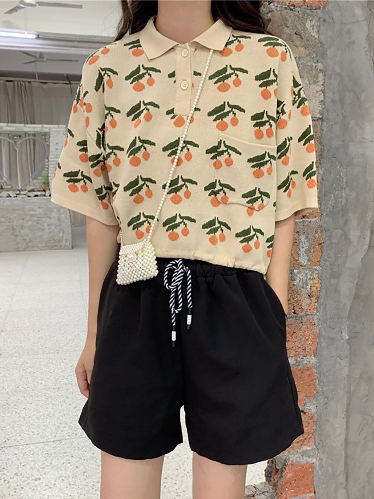 Upper Dress Drawstring Short Short-sleeved Short-sleeved Knitted T-shirt With Navel