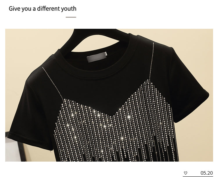 Chic Short Hot Diamond Temperament Thin Niche Women's Short Sleeves