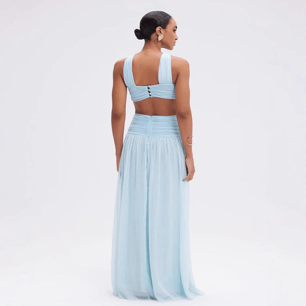 Womens Fashion Lace-up Sleeveless Maxi Halter Dress