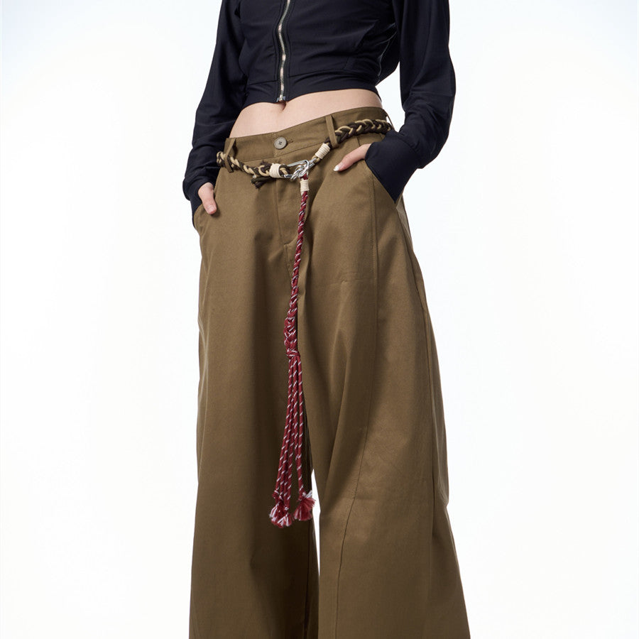 Retro Matchet Pants Casual Pants For Women With Belt