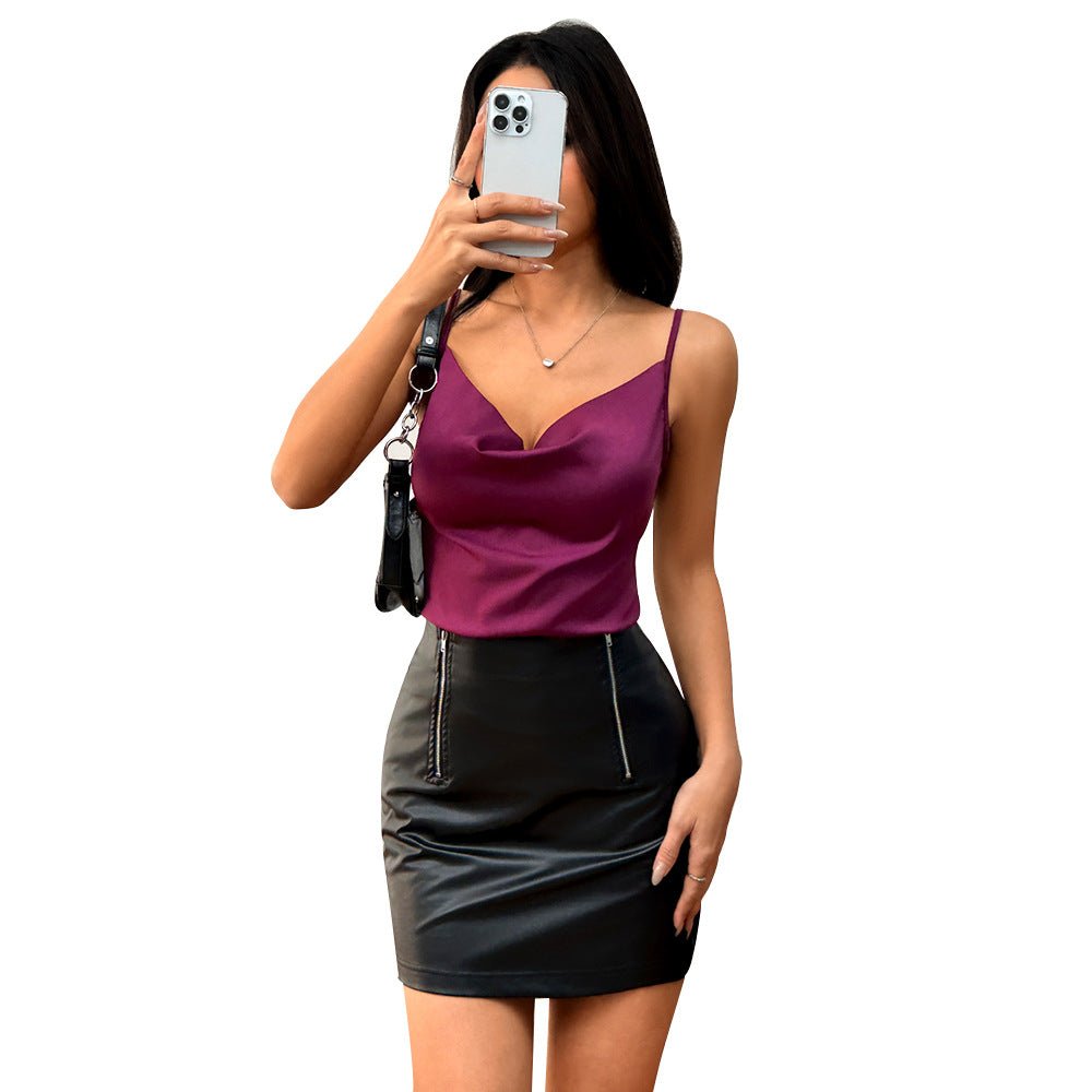 Women's Spring And Summer New Sexy Socialite Sleeveless Loose Slim Satin Top - Taliana Store