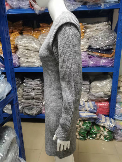 Solid Color Round Neck Long Sleeve Sexy Dress Sweater