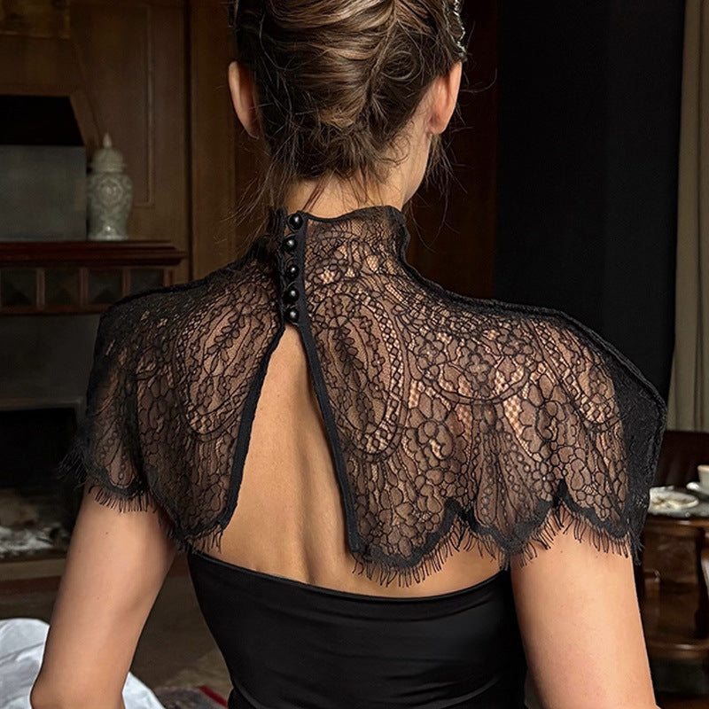 Stylish Elegant Lace Shrug And Tube Top Maxi Dress