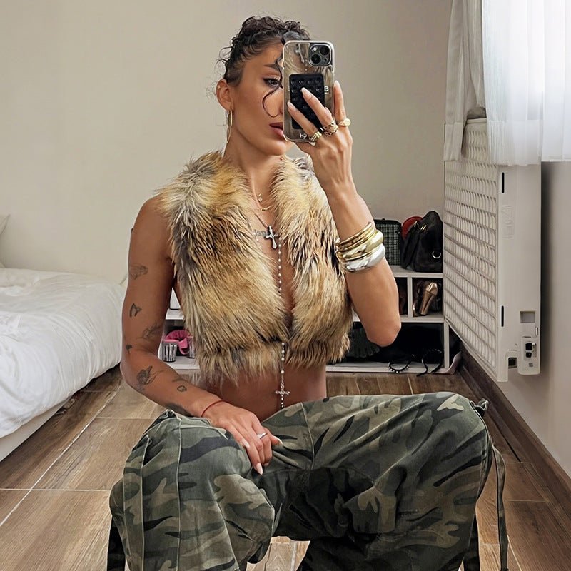 Womens Fashion Retro Street - style Cropped Backless Sleeveless Vest - TALIANA STORE