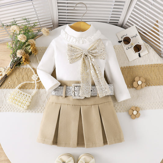 Set Bow Print Long Sleeve Maxi Dress