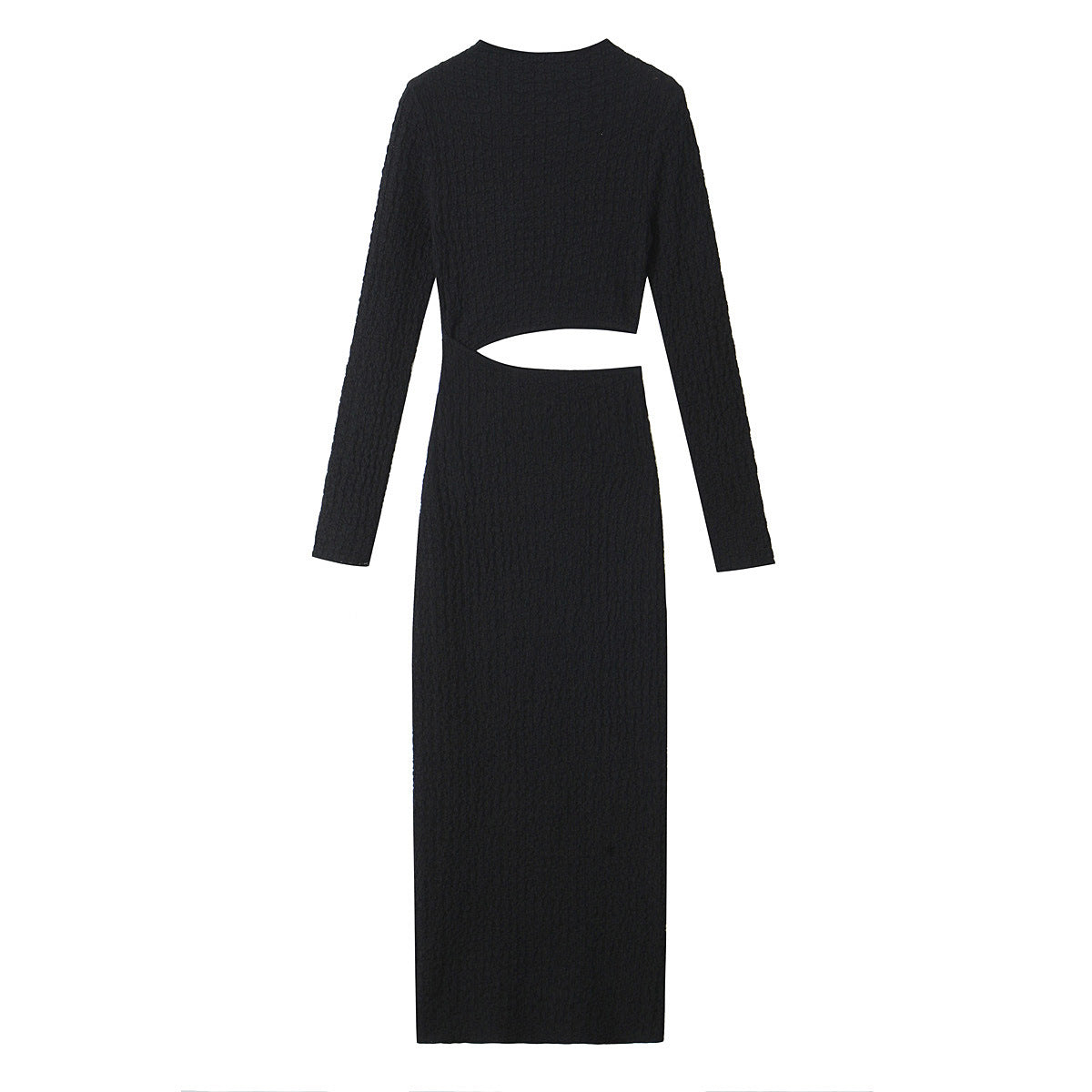 Long Sleeve Hollow-out Midriff Texture Maxi Dress