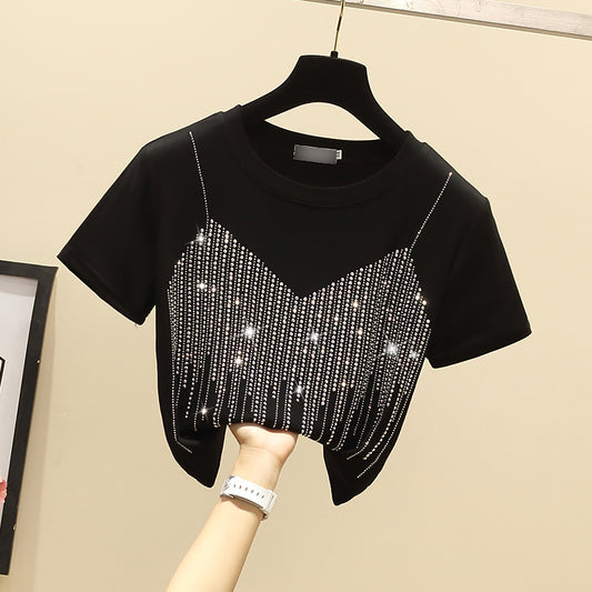 Chic Short Hot Diamond Temperament Thin Niche Women's Short Sleeves