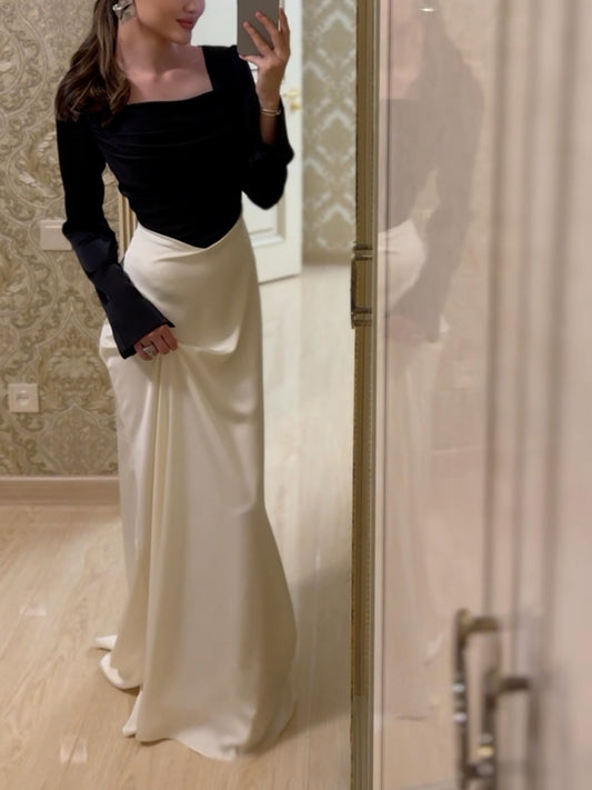 Long Sleeve Velvet Panel Maxi Dress