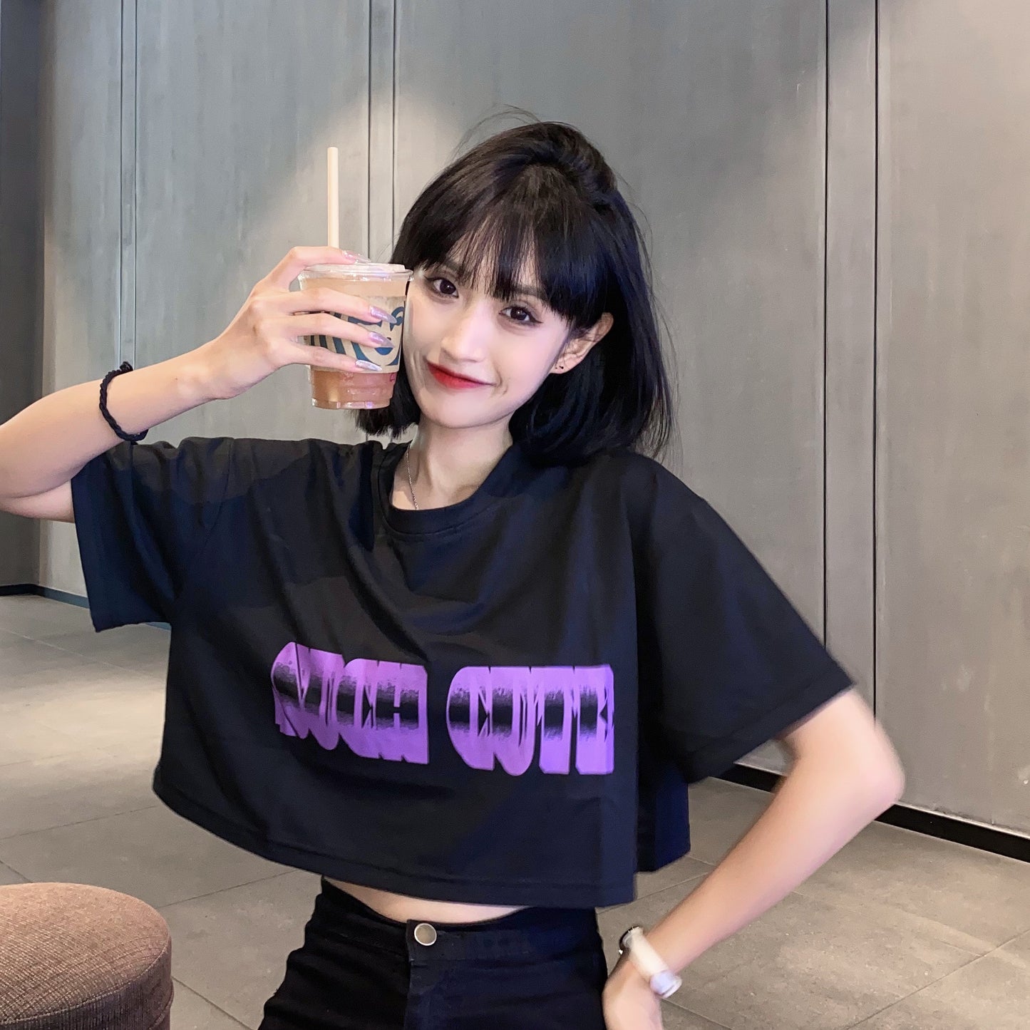 Loose Jazz Dance Navel High Waist Short Short Sleeves