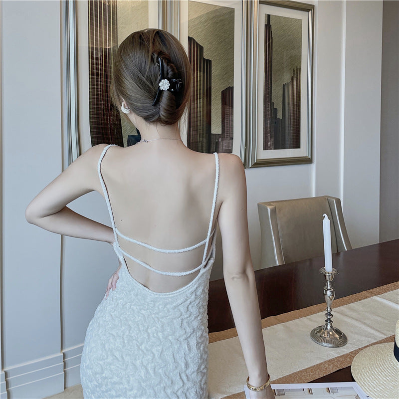 Slim High Waist Sling Slit Velvet Maxi Dress