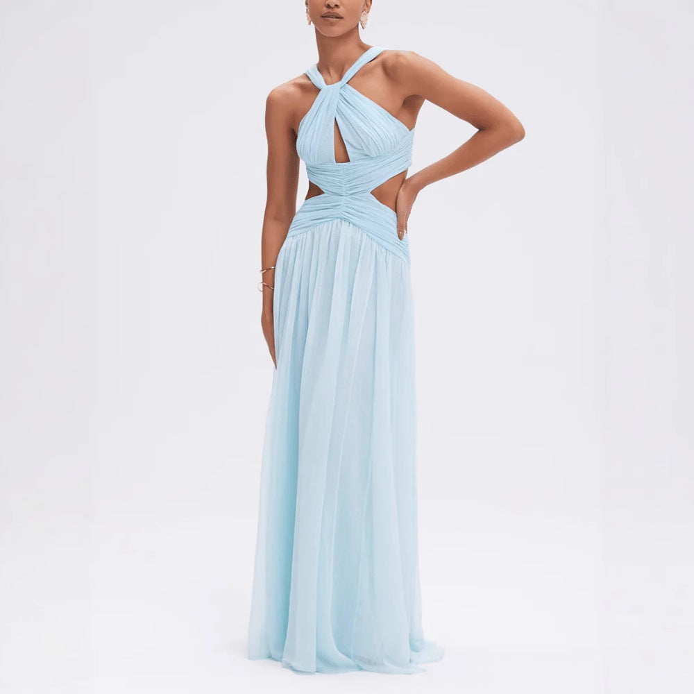 Womens Fashion Lace-up Sleeveless Maxi Halter Dress