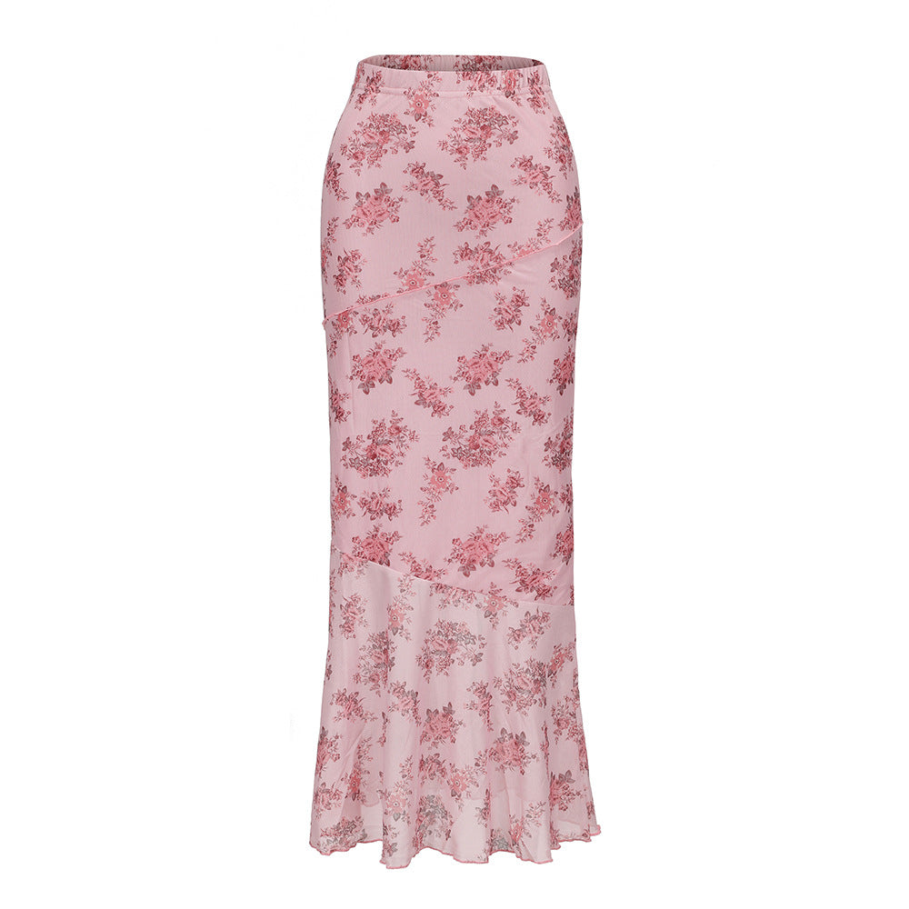 Printed Sexy Tight Double-layer Mermaid Maxi Dress