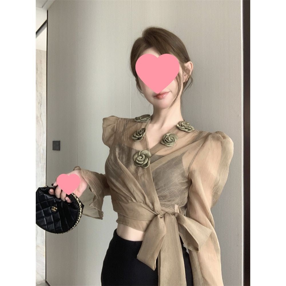 Womens Retro Elegant Designer - Style Top With Floral Detailing Lace - Up Waist For A Slimming Fit And Versatile Design - TALIANA STORE