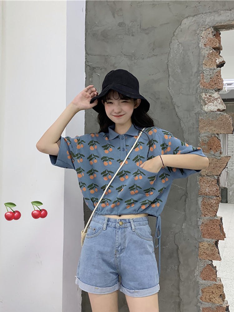 Upper Dress Drawstring Short Short-sleeved Short-sleeved Knitted T-shirt With Navel