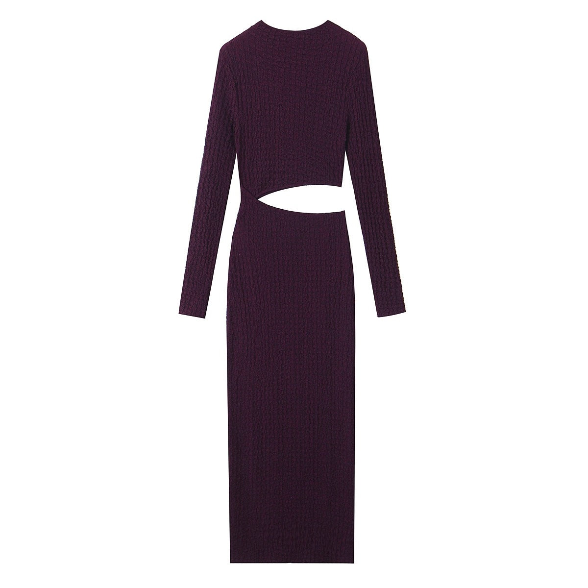 Long Sleeve Hollow-out Midriff Texture Maxi Dress