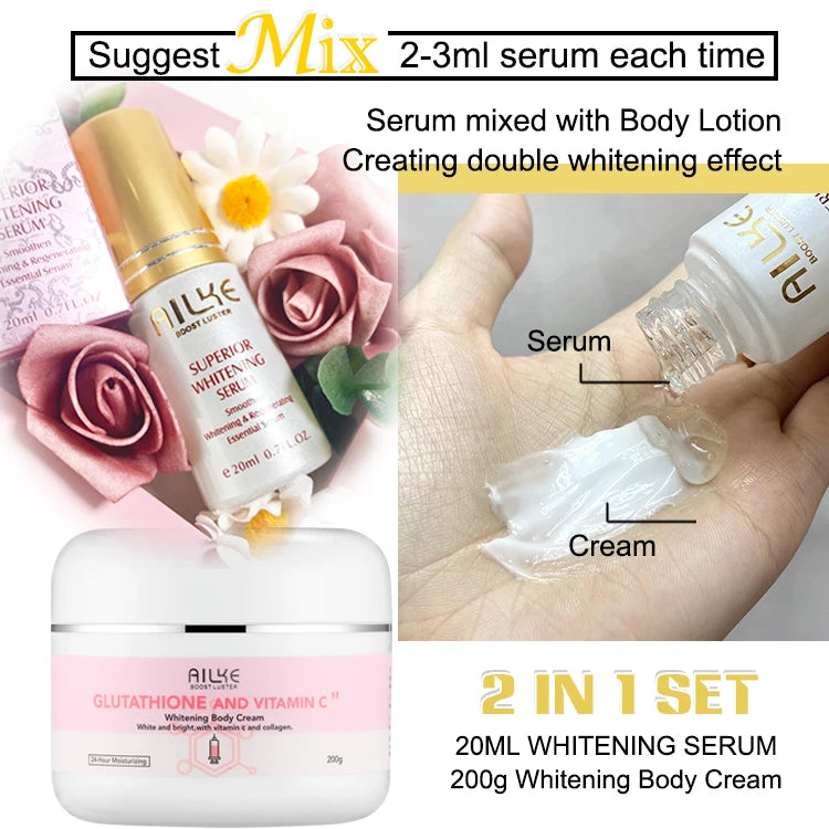 AILKE Skin Whitening Set, With Glutathion, Vitamin C, Shea Butter, Remove Dark Spots, Melanin, Pigmentation, Freckles, Stains