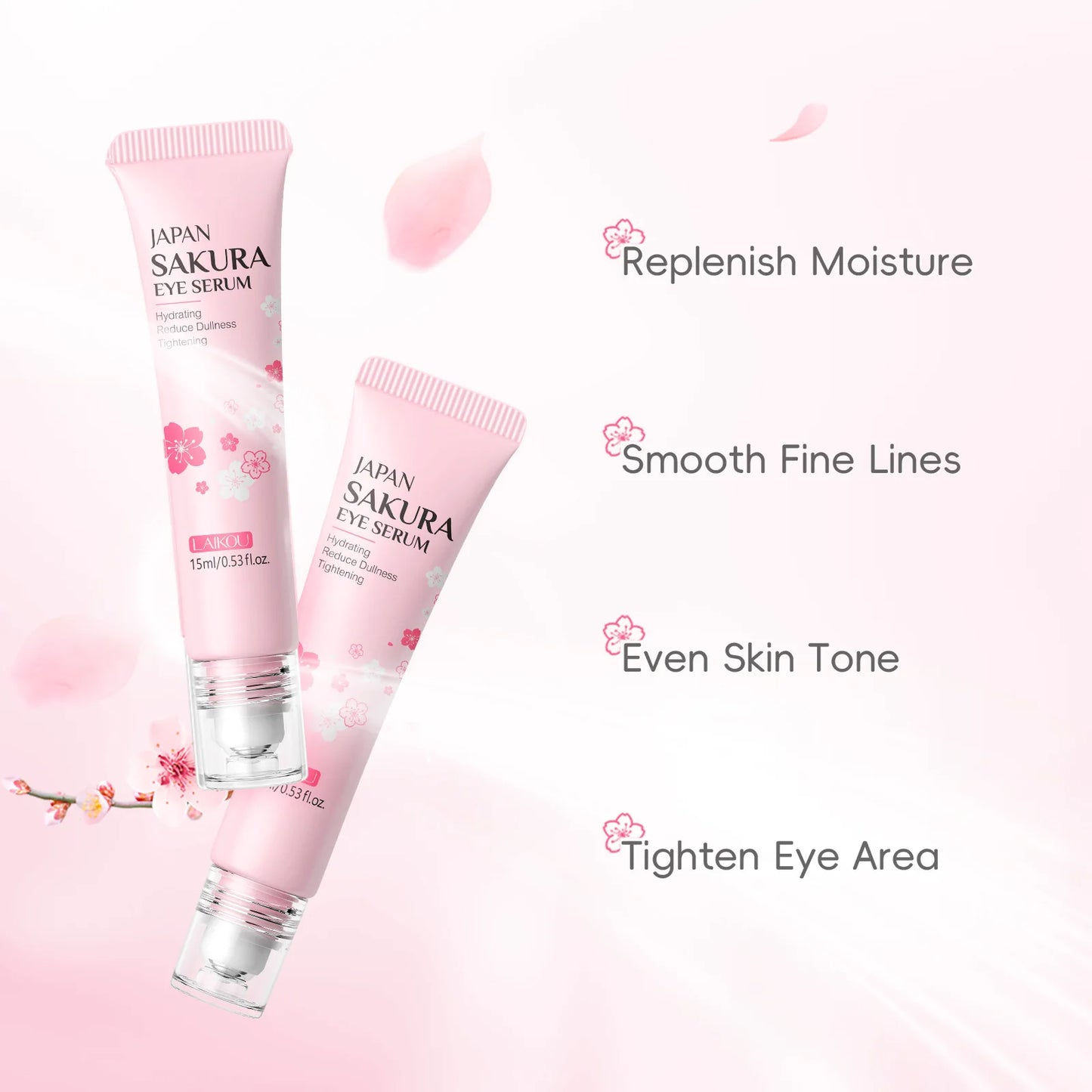 LAIKOU Sakura Eye Serum Roller Massage Hyaluronic Acid Skin Care Eye Bags Cream Moisturizing Dark Circles 15ml