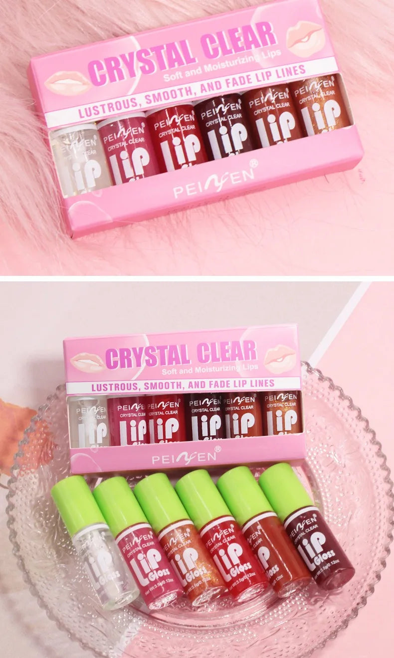6PCS Moisturizing Lip Gloss Transparent Lip Oil Hydrating Lip Glaze Lip Plumper Hydrating Make Up Liquid Lipstick Lips Cosmetics