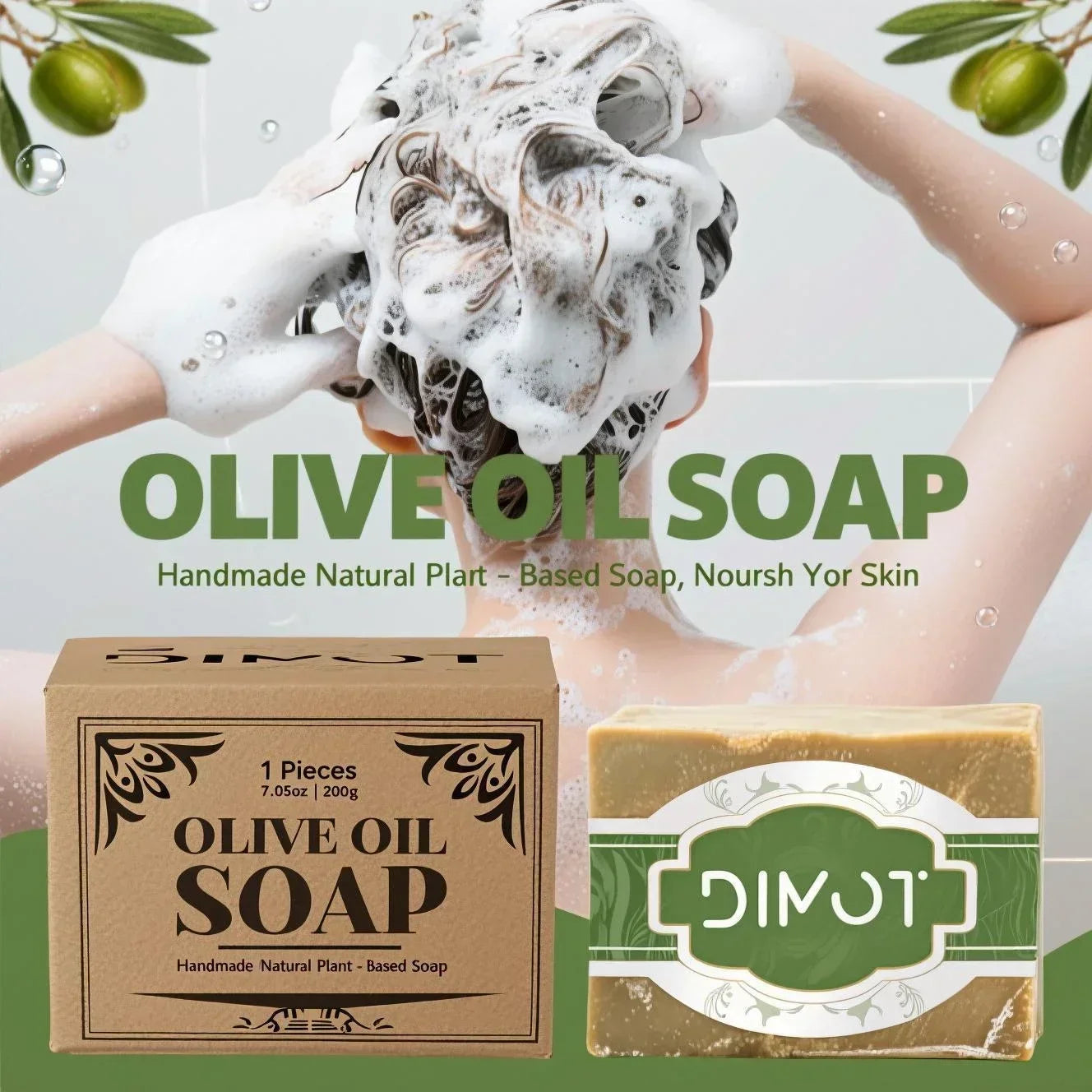 Handmade Olive Oil Cleansing Bar 200g - For Sensitive Skin, Gently Cleanses Face, Body & Hair While Providing Light Moisture.