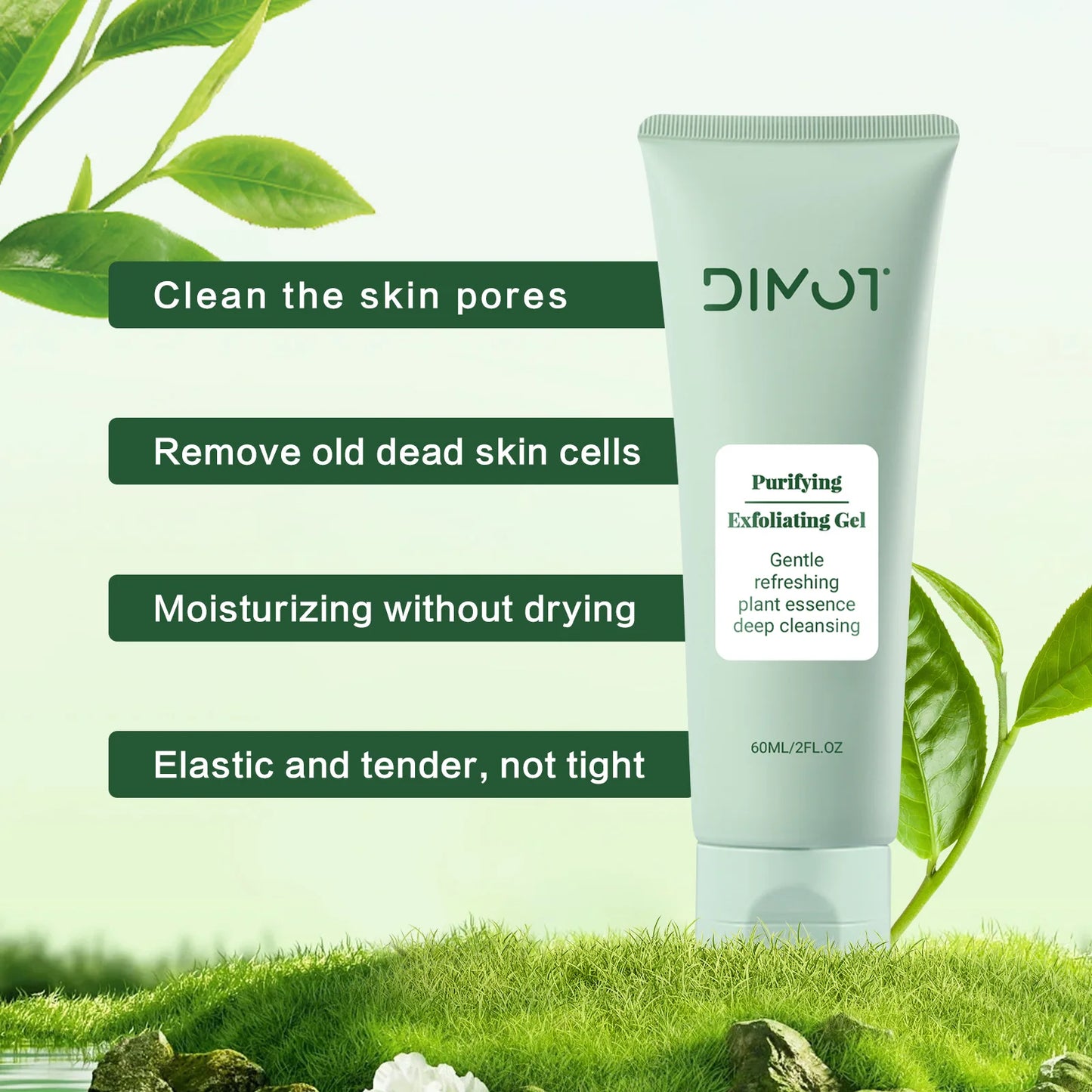60ml Face Purifying Exfoliating Gel Moisturizing without Drying Out Pore Refining Facial Scrub Plant Extract forGently Cleansing