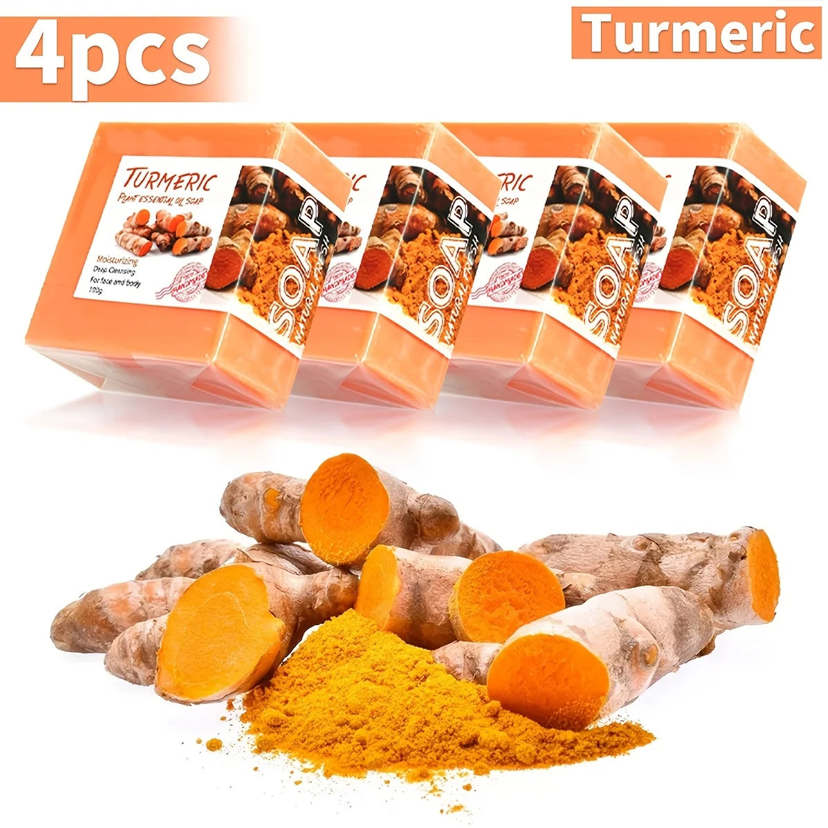 4 piece / Turmeric Cleansing Essential Oil Handmade Soap Skin Deep Cleansing Hydrating Whitening Soap