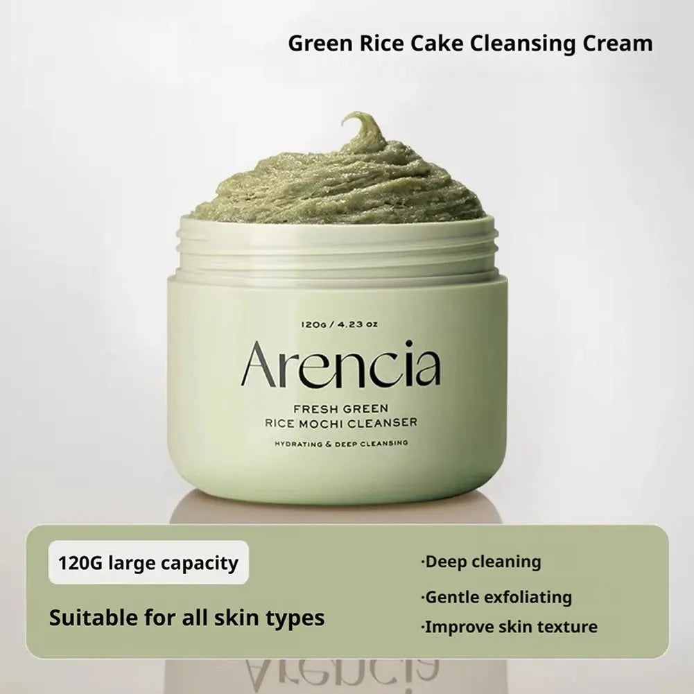 Arencia Fresh Green Rice Mochi Cleanser 120g Alcohol-Free Mineral Oil-Free Paraben-Free Gentle Formula Deep Cleanses