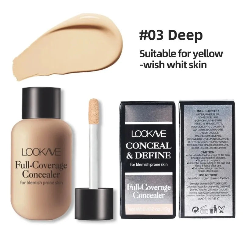 Small bottle moisturizing concealer, brightens skin tone, full coverage, highly colored, matte finish, non-irritating, creamy an
