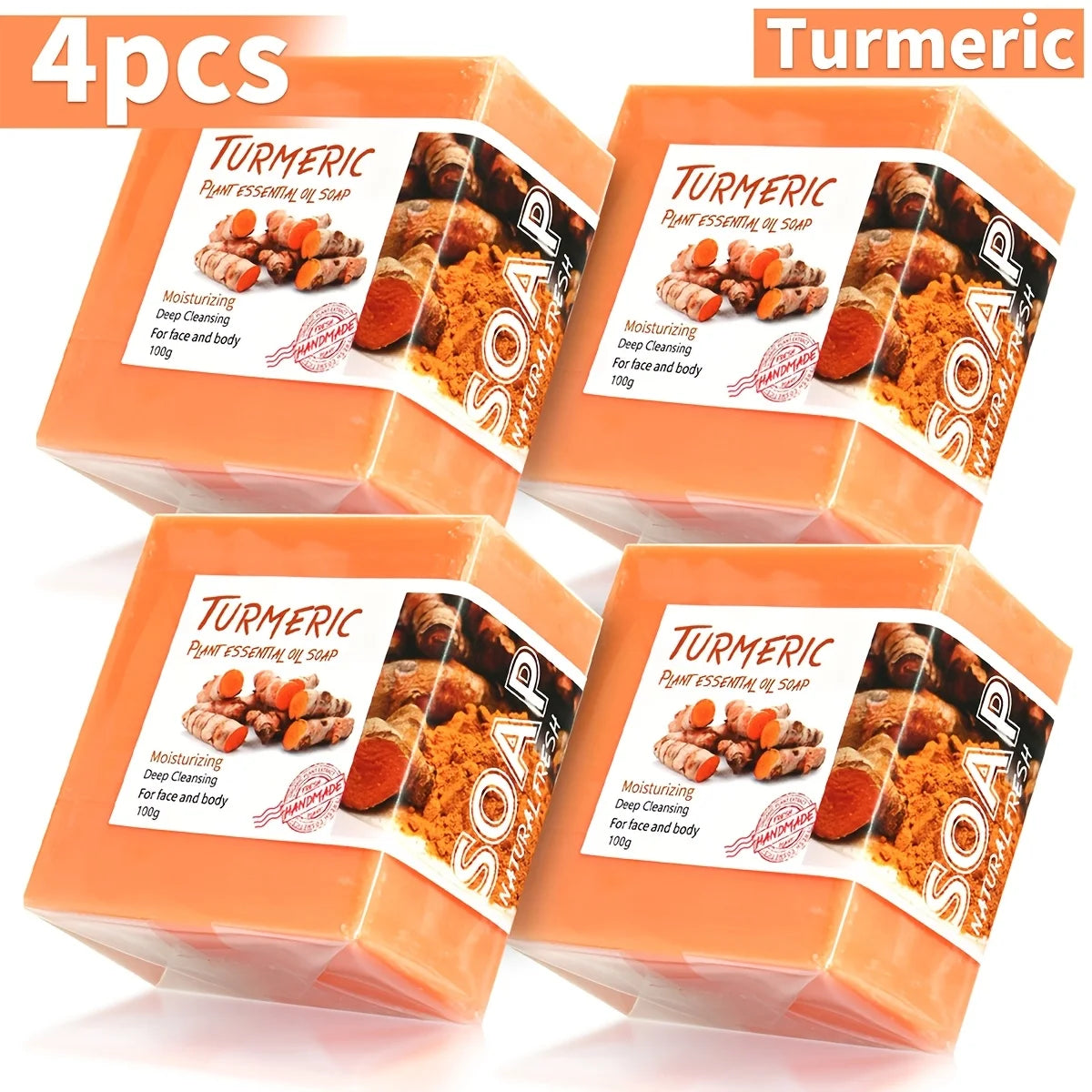 4 piece / Turmeric Cleansing Essential Oil Handmade Soap Skin Deep Cleansing Hydrating Whitening Soap