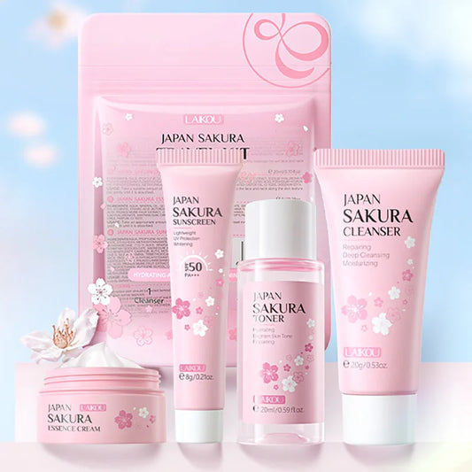 LAIKOU Sakura Skin Care Sets Facial Cleanser Face Cream Serum Toner Moisturizing Brightening Anti Wrinkles Skin Care Kit