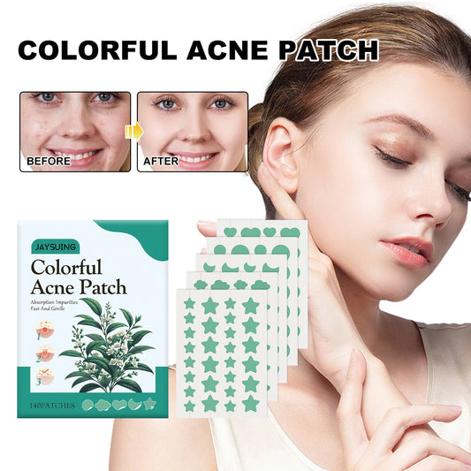 140Pcs Green Acne Patch Reduce Acne And Repair Facial Acne Scars Irregular Shaped Colored Stickers For Facial Skincare
