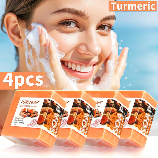 4 piece / Turmeric Cleansing Essential Oil Handmade Soap Skin Deep Cleansing Hydrating Whitening Soap