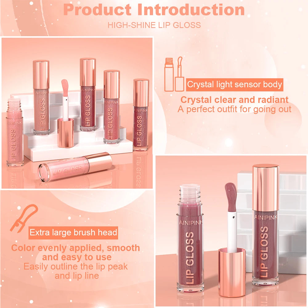 Glitter Lip Gloss Lipstick, Lip Tint Moisturizing Hydrating Long Lasting  Non-Stick Cup Waterproof Nude Lip Plumper High Pigment