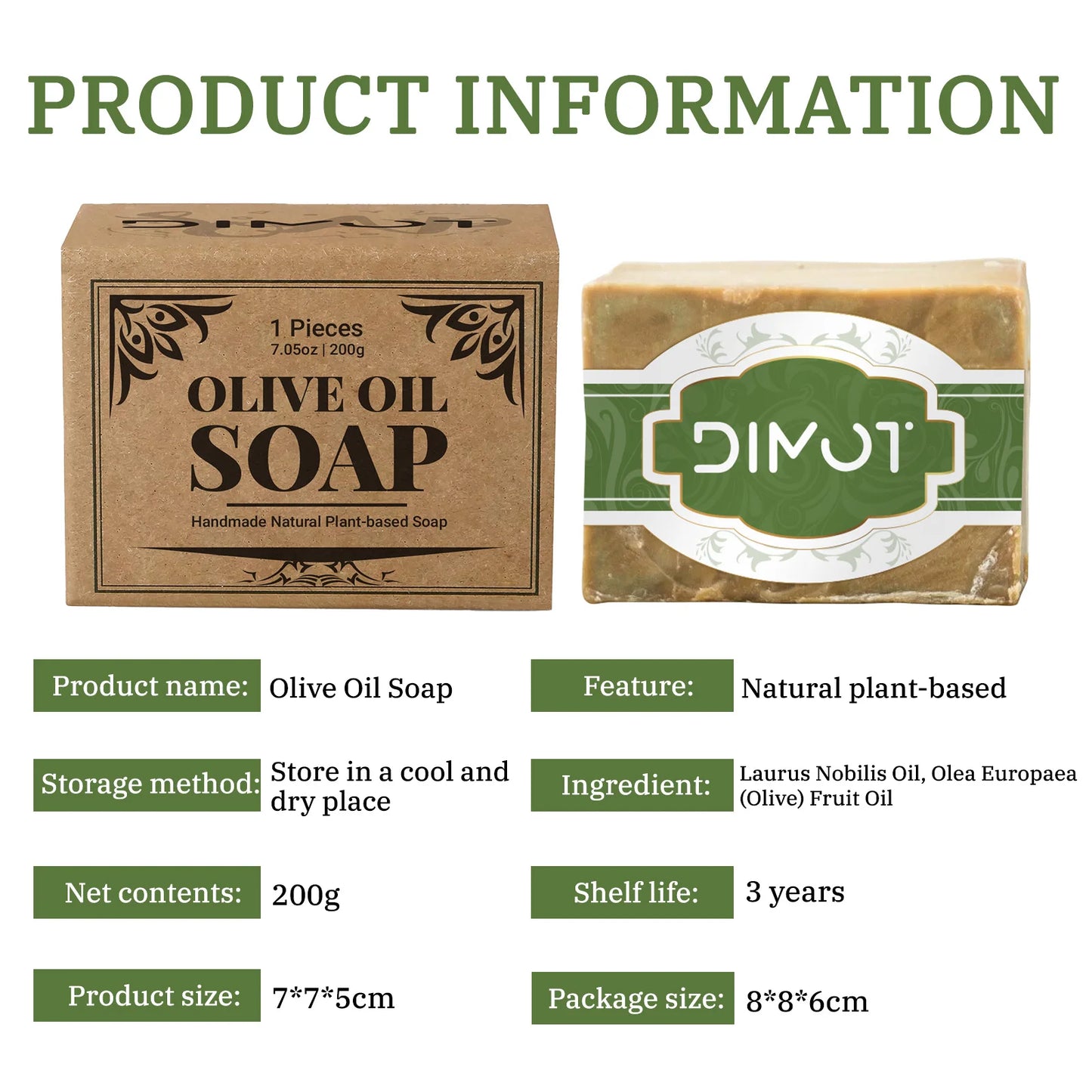 Handmade Olive Oil Cleansing Bar 200g - For Sensitive Skin, Gently Cleanses Face, Body & Hair While Providing Light Moisture.