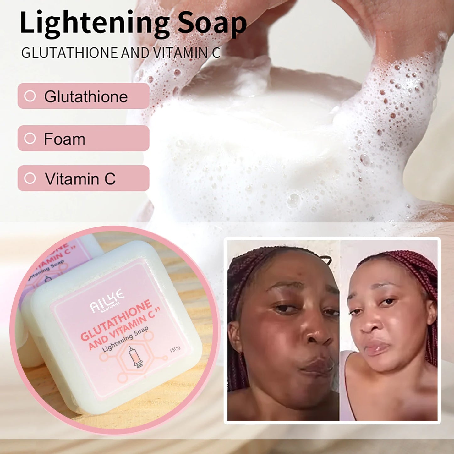 AILKE Whitening Skin Care Set, With Glutathion Vitamin C, Brighter Smoother Skin, Reduce Dark Spots, Clean Skin, Moisturizing